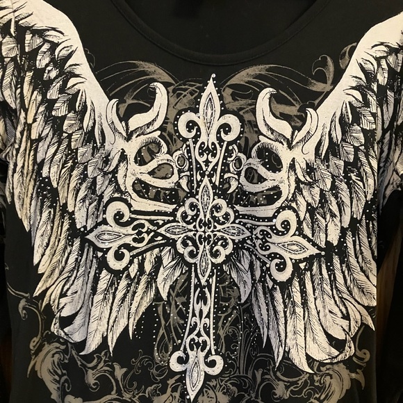 Los Angeles Bus Stop Black Angel Wing Graphic Top long sleeve Women’s XL - Picture 2 of 5